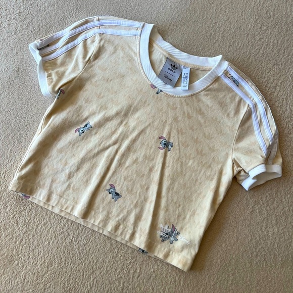 Adidas x Disney Stitch Cream Cropped Tee M Limited Edition - Picture 3 of 14